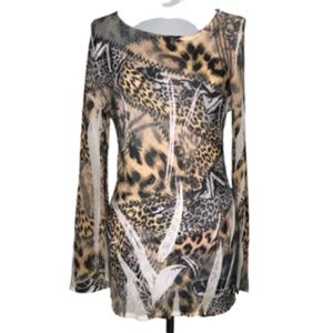 No Brand Tags Sheer Animal Print Bell Shape Sleeve Scoop Neck Tunic Size L